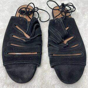 Aquazurra Sloane Women's Black Perforated Strappy Flat Shoes Size 37